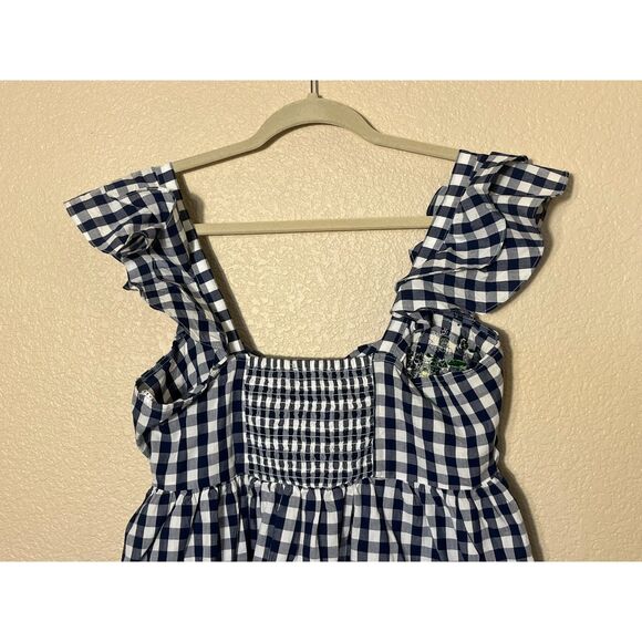 Zara Woman Navy Gingham Embroidered Parrot Babydoll Tank Large - Picture 4 of 9